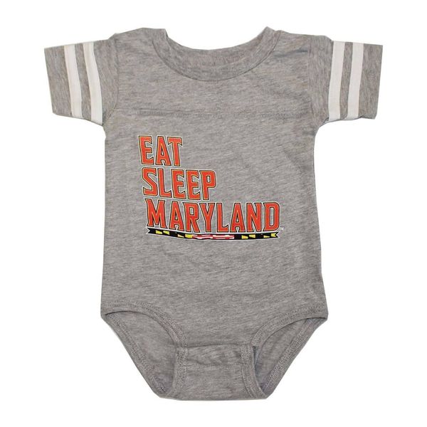 "Eat, Sleep, Maryland" UMD (Grey w/ White Stripes) / Baby Onesie - 18 Months / Grey