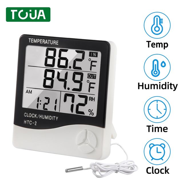 HTC-2 High Quality Room Indoor and Outdoor Electronic Temperature Humidity  Meter Digital Thermometer Hygrometer Weather Station Alarm Clock,Digital  Thermometer