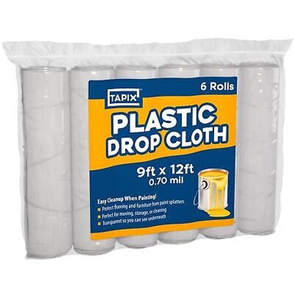 Painters Plastic Drop Cloth 6 Pack 9x12 Feet Plastic Tarp Dust Cover Plastic Cov