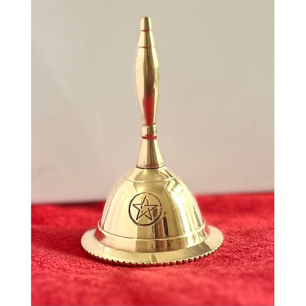 Indian Consigners Hand Bell Loud Brass Call Bells 3 Inches Altar Pendulam Use (Pentagram Gold)