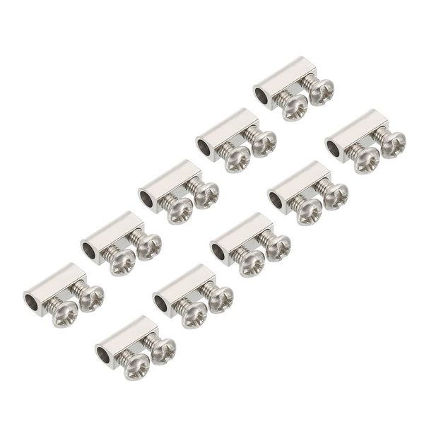 PATIKIL 10pcs 10x4x5mm Wire Rope Clips Steel Cable Clamp 3mm Double Hole Wire Lock Rope Fitting Clips with M3 Screws for Cables