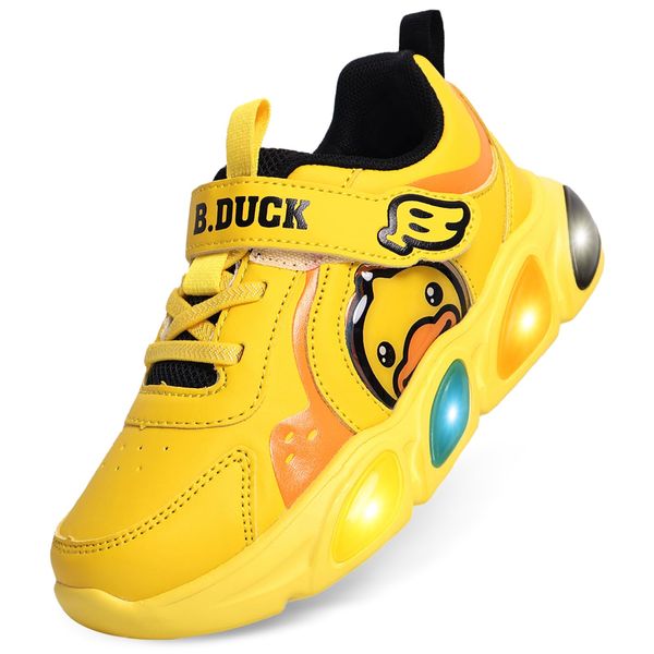 B.Duck Toddler Shoes for Girl and Boy Light Up Shoes [Comfortable & Playful] Kids Shoes with Led Toddler Running Shoes Toddler/Little Kid Sneakers Cute Cartoon Dinosaur Shoes Yellow