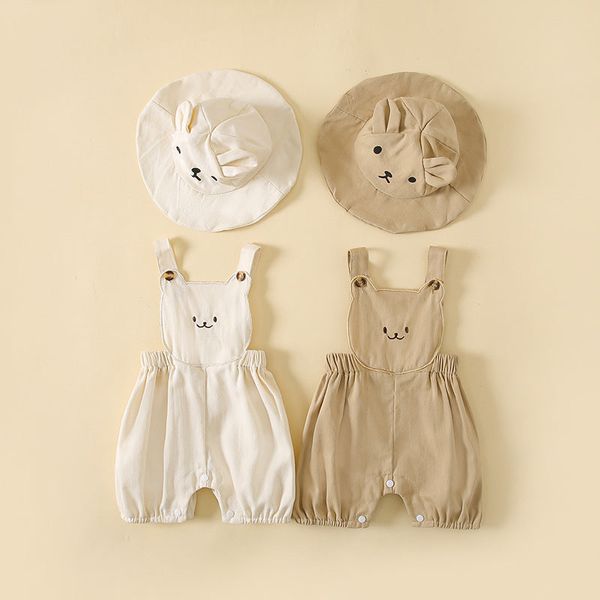 Baby Boys And Girls Stereoscopic Bear Sleeveless Straps Shorts With Sun Hat Sets In Summer - 66 (3-6M) / Khaki