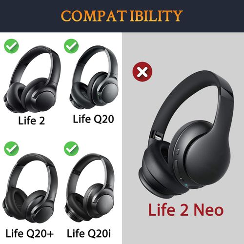 SOULWIT Cooling Gel Ear Pads Cushions Replacement for Anker Soundcore Life 2 (Not fit Life 2 Neo)/Q20/Q20+/Q20I/Q20BT Headphones, Ear Pads with High-Density Noise Isolation Foam - Black