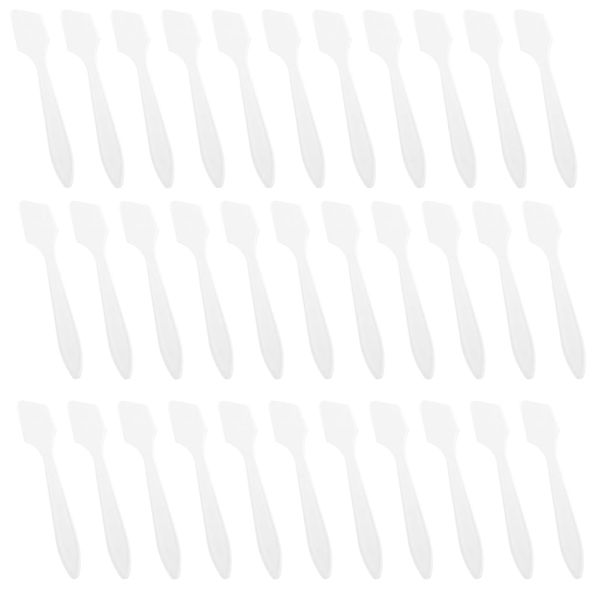 100PCS Mini Disposable Curved Cosmetic Spatula Scoop Makeup Mask Spatula Plastic Spoon Spatula Scoop Mini Makeup Mask Spatula Plastic Smooth Waxing Spatulas for Mix Cream Makeup