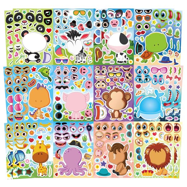 24 PCS Make a Face Stickers for Kids - Make Your Own Stickers Animal Mix and Match Sticker Sheets with Safaris, Sea and Farm Animals for Kids Party Favor Supplies Craft Activities Ages 3+