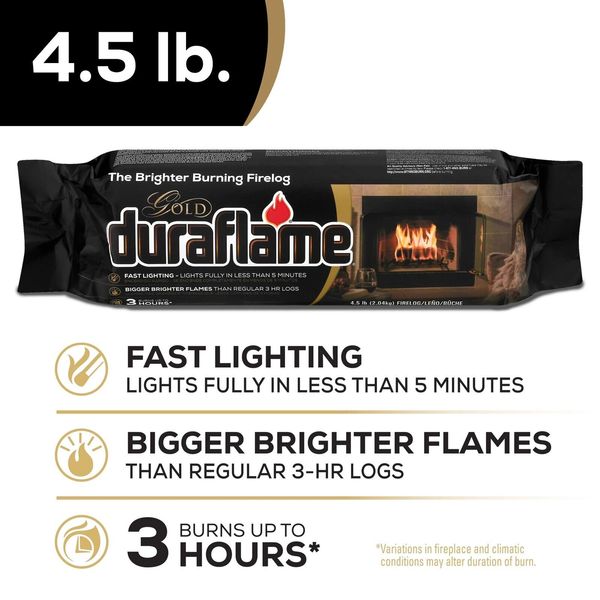 Gold Duraflame Firelog 3hours Burn Time Fast Lighting New 4.5lb Log