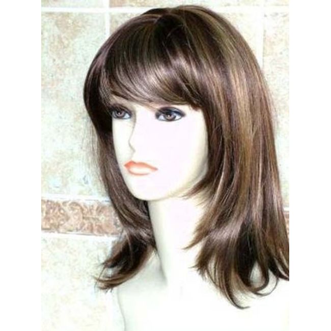 Forever Young Ladies Wig Medium Length Faceframe Style Choclate Brown Honey Blonde Hi-Lights