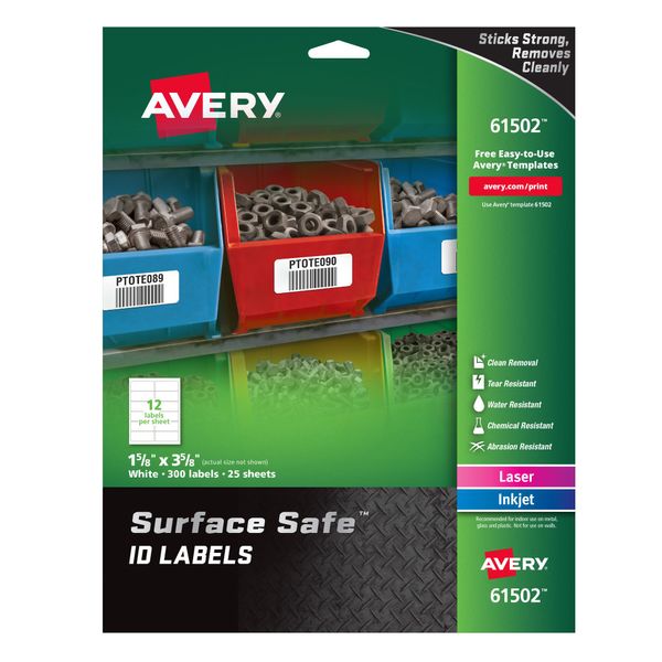 Avery Durable Labels Label, 1-5/8" x 3-5/8" (61502)