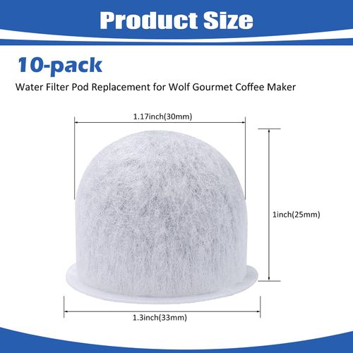 10Pcs Wolf Coffee Maker Water Filter Pods Replacement, Charcoal Coffee Filters Replacement Cartridges Fits WGCM100S WGCM110S WGCM120S Coffee Maker Water Filter System