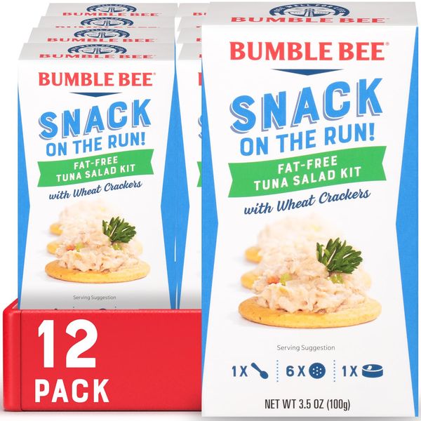 Bumble Bee Snack On The Run Fat-Free Tuna Salad with Crackers Kit- Ready to Eat, Spoon Included - Wild Caught Tuna - Shelf Stable & Convenient Protein Snack, 3.5 Ounce Boxes (Pack of 12)