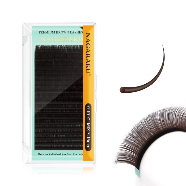 NAGARAKU Eyelash Extensions Dark Brown Color 0.10mm C Curl 7-15mm Mix Tray Individual Eyelashes Classic Faux Mink Volume 20 Rows Soft Light