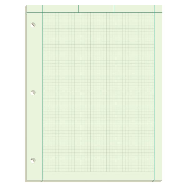 Ampad Engineers Computation Pad, Size 8-1/2 x 11, Greentint Paper, 5x5 Ruling, 3 Hole Punched, 100 Sheets Per Pad (22-142)