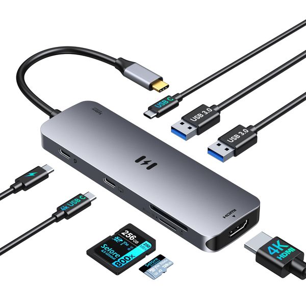 Docking Station Dual Monitor, Selore 8-in-1 USB C Video Hub with 4K USB-C and HDMI Display, 100W PD Charging, 5Gbps Data Transfer, SD/TF Card Reader, Laptop Docking Station for MacBook,Windows