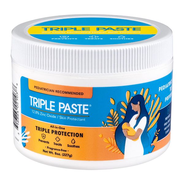 Triple Paste Diaper Rash Cream for Baby - 8 Oz Tub - Zinc Oxide Ointment Treats, Soothes and Prevents Diaper Rash - Pediatrician-Recommended Hypoallergenic Formula with Soothing Botanicals