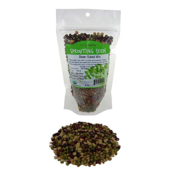 Bean Salad Sprouting Seed Mix- Organic- 1/2 Lbs (8 Oz.) - Mix of Bean Sprout Seeds: Adzuki, Mung Bean, Green Lentil & Radish. for Sprouting Sprouts, Soup, Food Storage