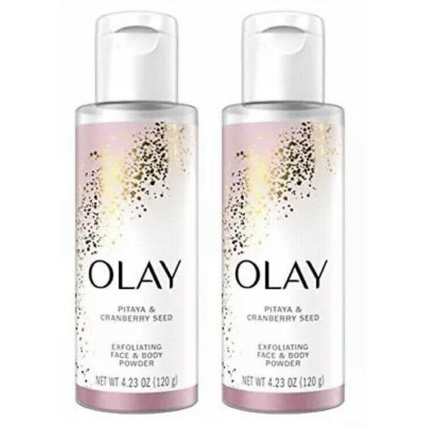 2 Pack- Olay Pitaya & Cranberry Seed Exfoliating Face & Body Powder, 4.23 oz