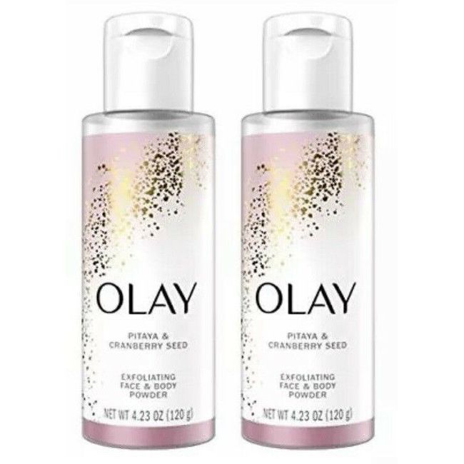 2 Pack- Olay Pitaya & Cranberry Seed Exfoliating Face & Body Powder, 4.23 oz