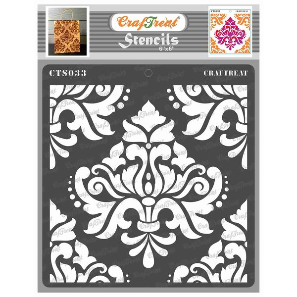 CrafTreat Damask Mandala Stencils for Painting on Wood, Canvas, Paper, Fabric, Floor, Wall and Tile - Bold Damask - 6x6 Inches - Reusable DIY Art and Craft Stencils - Damask Stencil