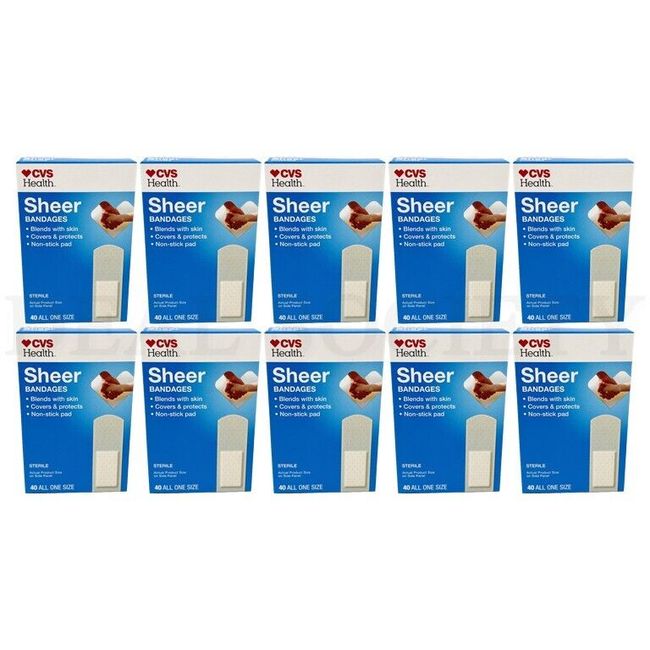 Lot of 10 - Sheer Bandages All One Size Bandage - 40 ct Each - 3/4 Inch x 3 Inch