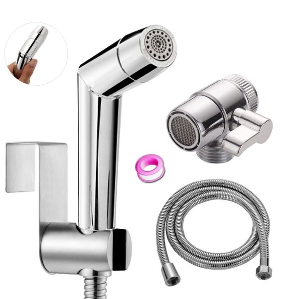 Bidet Shower Kit - ABS Chrome 2 Modes Bidet Hand Shower for Bidet Toilet Shower with 2 Way Shower Diverter, 1.5m Shower Hose and Hand Shower Holder