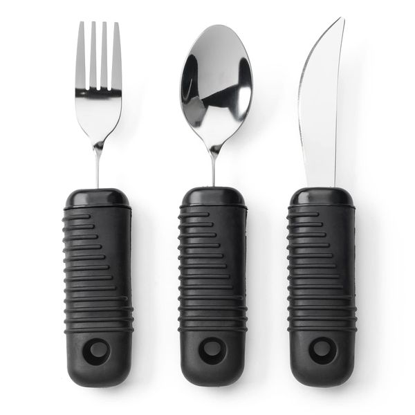 Mars Wellness Weighted Utensils Set - 3-Piece Heavy Duty, Stainless Steel Fork, Knife, and Spoon Adaptive Utensils Enhanced Stability While Eating for Elderly, Hand Tremors and Parkinson's Patients