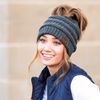 Funky Junque Exclusives BeanieTail Messy Bun Ponytail Beanie Hat - Grey Metallic