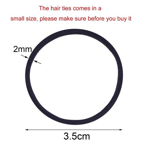 TecUnite 200 Pieces No-metal Hair Elastics Bulk Rubber Bands Hair Ties Ponytail Holders Hair Bands for Women Girls (Black,2 mm X 3.5 cm)