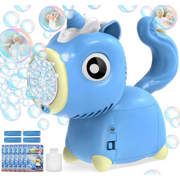 RNGODO Bubble Machine for Toddlers 1-3: Automatic Unicorn Bubble Gun for Toddlers 1-3 3-5 4-8| 360°Leak Proof Bubble Blower Contain 4 AA Battery with Light & Bubble Solution Outdoor Toys