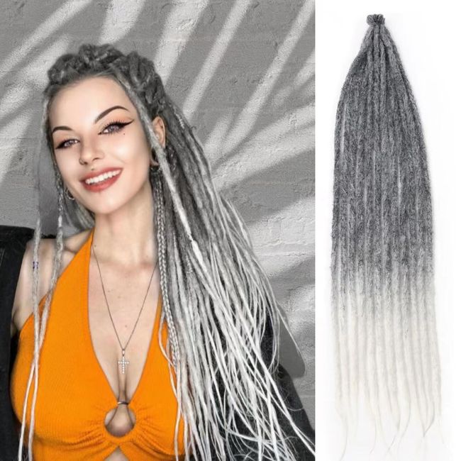 Dreadlock Extensions 1B/Gray Dreads Extensions 24Inch Dreadlocks Synthetic Dreadlock Extensions Braid in Dreads Clip in Dreadlocks Hair Extensions(1B/gray)