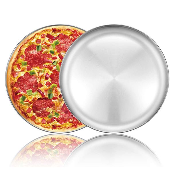 Deedro Pizza Baking Pan Pizza Tray 12 inch Stainless Steel Pizza Pan Round Pizza Baking Sheet Oven Tray Pizza Crisper Pan, Healthy Pizza Cooking Pan for Oven, 2 Pack