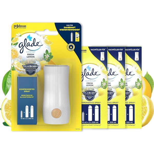 Glade Touch & Fresh (Brise One Touch) Vorteilspack, Halter + Nachfüller (4 Stück), Fresh Lemon (Limone)