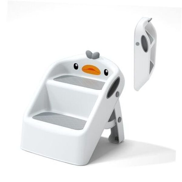 Toddler Step Stool & Grey, Foldable 2 Step Stool for Kids Bathroom Sink White