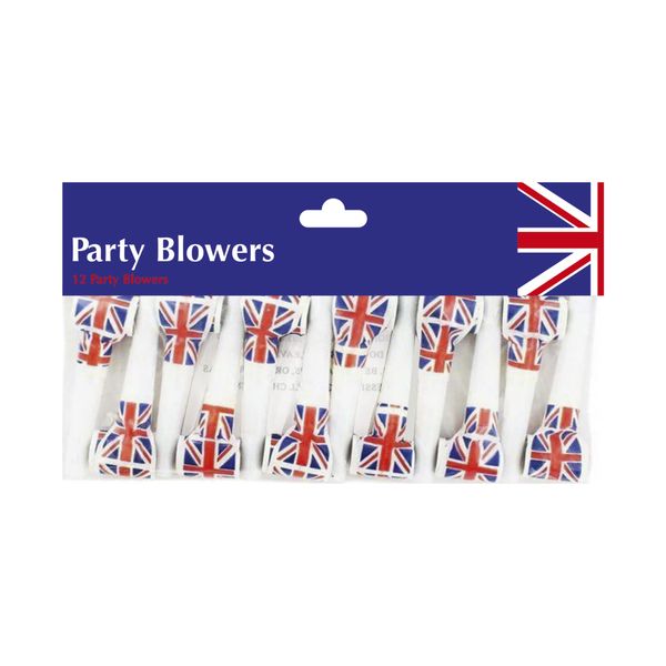 Costume and Party Store Union Jack Paper Party Blowers Pack of 12 2022 Queens Platinum Jubilee