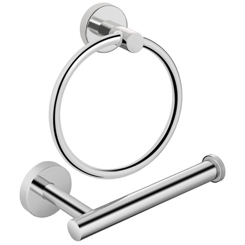 Chrome Bathroom Hardware Set, Towel Ring & Toilet Paper Holder, Stainless Steel SUS304, Hand Towel Hanger & Toilet Roll Holder, Sturdy Bathroom Accessories for Home or Kitchen