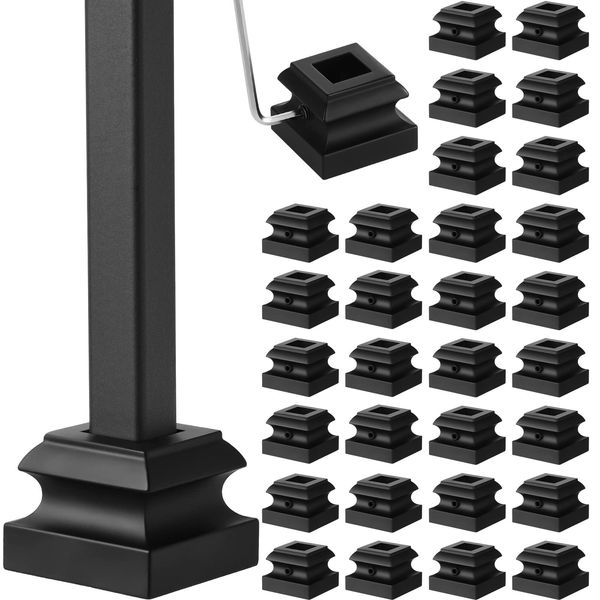 Iron Baluster Shoes Bulk Stair Balusters for Staircase Interior Stair Flat Shoe with Screw for 1/2 Inch Square Scroll Basket Twist Knuckle Staircase Balusters Metal, Satin Black (36 Pcs)