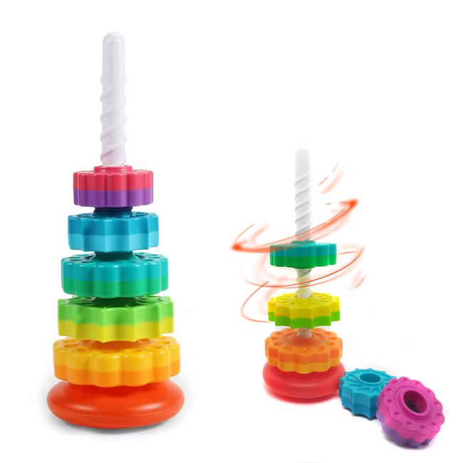 LBAIBB (1 PCS Spinning Stacking Toys,Spin Toys for Toddlers 1-3,Strong ABS Plastic,Rainbow Spin Tower,Autism Spin Stack Toys,Suitable for Gifts for Boys and Girls