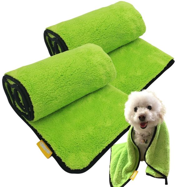 (2 Pack Medium) Truly Pet Quick-drying Dog Cat Towels Soft Fiber Bath Towel