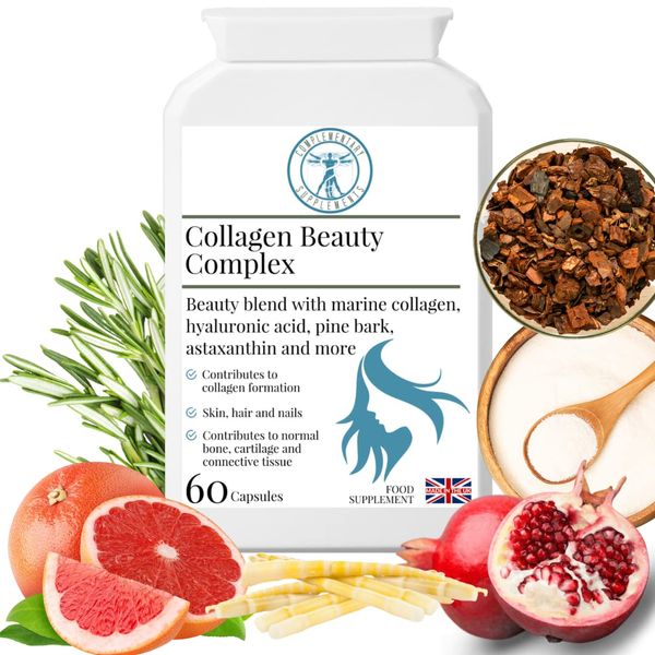 Complementary Supplements - Collagen Beauty Complex - Hair Skin & Nails Formula - Hyaluronic Acid, Marine Collagen, Biotin, Astaxanthin, Vitamins & Minerals - 60 Capsules