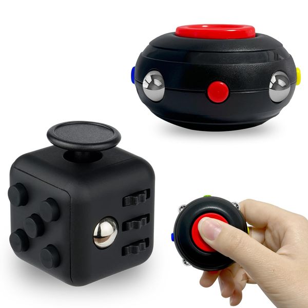 Yeefunjoy 2 Pcs Fidget Toy Cube Toy Sensory Toy, Hand Finger Spinning toy, Stress Reducer Stress Toy Anxiety Relief Toy Killing Time Finger Toy Office Gift for Children Adult, ADD, ADHD, Autism