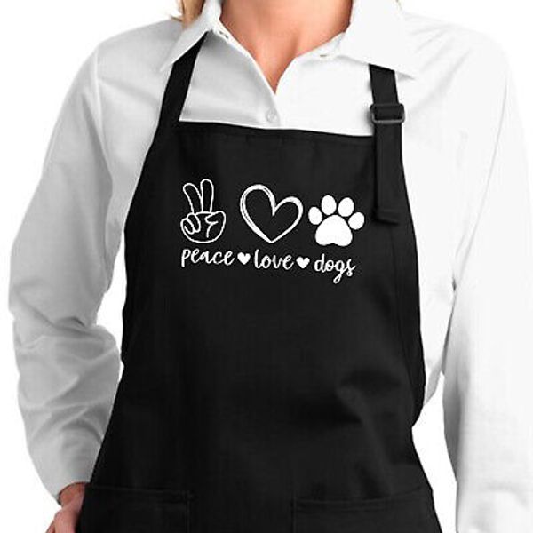 Peace Love Dogs Funny Pet Lover Animal Paw Print Hippie Fur Mom Gift Chef Apron