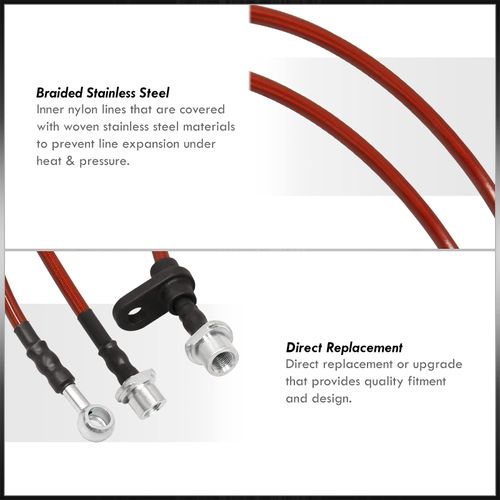 AJP Distributors Red Stainless Steel Braided Oil Disc Brake Lines Hoses Cables Kit 4PCS Front & Rear Set Compatible/Replacement For tC Celica GTS 2000 2001 2002 2003 2004 2005 2006 2007 2008 2009 2010