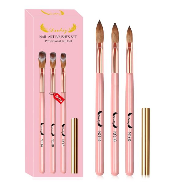 3 PCS Nail Brush Set, Professional Nail Art Brushes Size 8/10/14, Nail Brushes for Gel Nails 3D Nailcarving Acrylic Nail Brush Tool Set, Nail Design Brush for Beginner and Professional