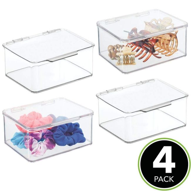 mDesign Plastic Square Drawer Organizer Container Bin for Closets, 4 Pack, Clear - Clear