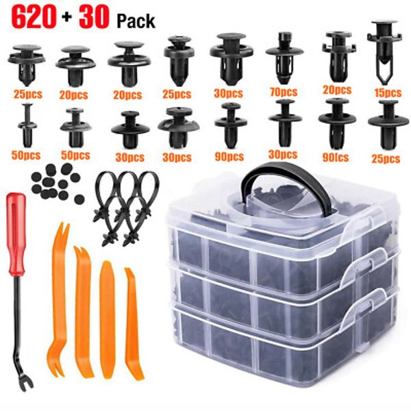 650 PCS Car Retainer Auto Fasteners Push Trim Plastic Clips Pin Rivet Bumper Kit