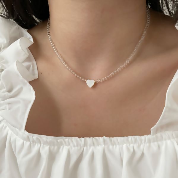 [Free Shipping] Heart Mother-of-pearl Necklace Raw Stone Bead Necklace