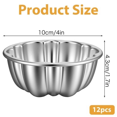 12Pcs Mini Flan Molds Pan, Carbon Steel Mini Flan Molds Pans, Fluted Cake Pan Nonstick, Cake Pans Reusable Tube Oven Baking Mold for Cupcake, Bread, Bavarois, Brownie