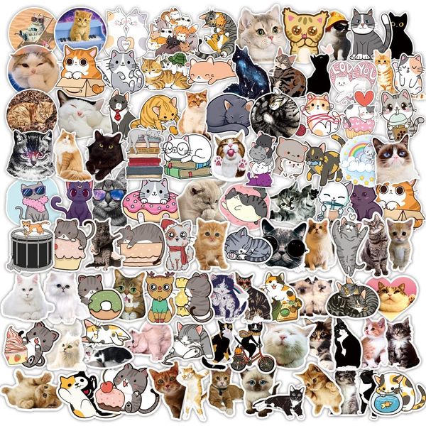 100 Cute Cat Stickers, Vinyl Stickers for Kids Boys Teens Girls Cartoon Stickers for Laptop Phone Water Bottle Luggage Flask Bicycle Cup Tablet Computer Car