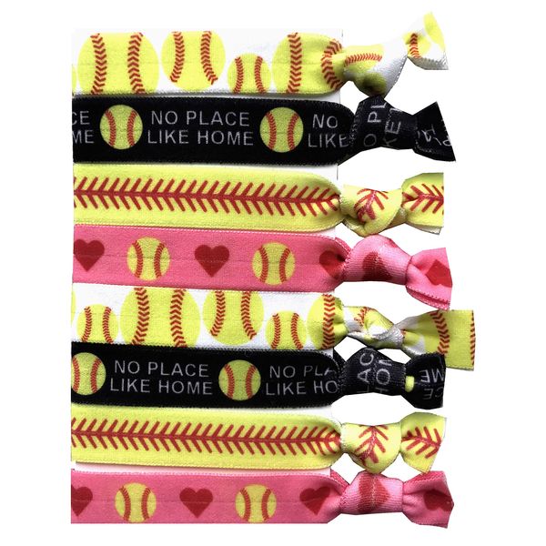 8 Piece Softball Gifts Hair Elastics - Softball Gifts for Girls, Girls Softball, Softball Bracelet, Softball Accessories for Players, Women, Girls, Coaches, Teams, High School Softball Teams