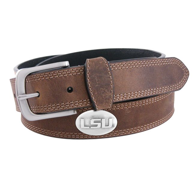 NCAA LSU Tigers Light Crazyhorse Leather Concho Belt, Light Brown, 46-Inch